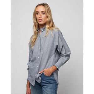Isabel Marant Étoile Saoli Ruffle Collar Striped Cotton Button-Down Shirt Blue W